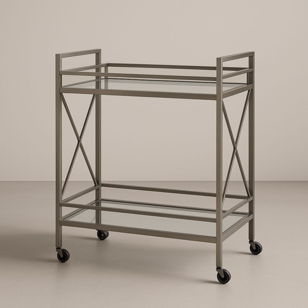 Carrello da Servizio in Acciaio e Vetro Temperato 80x40x90 cm-Dwellnordia