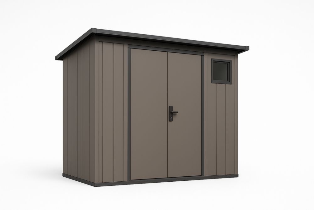 Casetta da Giardino in Metallo Marrone con Porta Doppia e Finestra-Gridestro