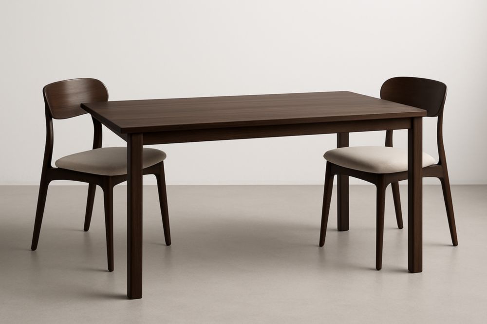 Set tavolo in legno con due sedie in tessuto crema-Gridestro