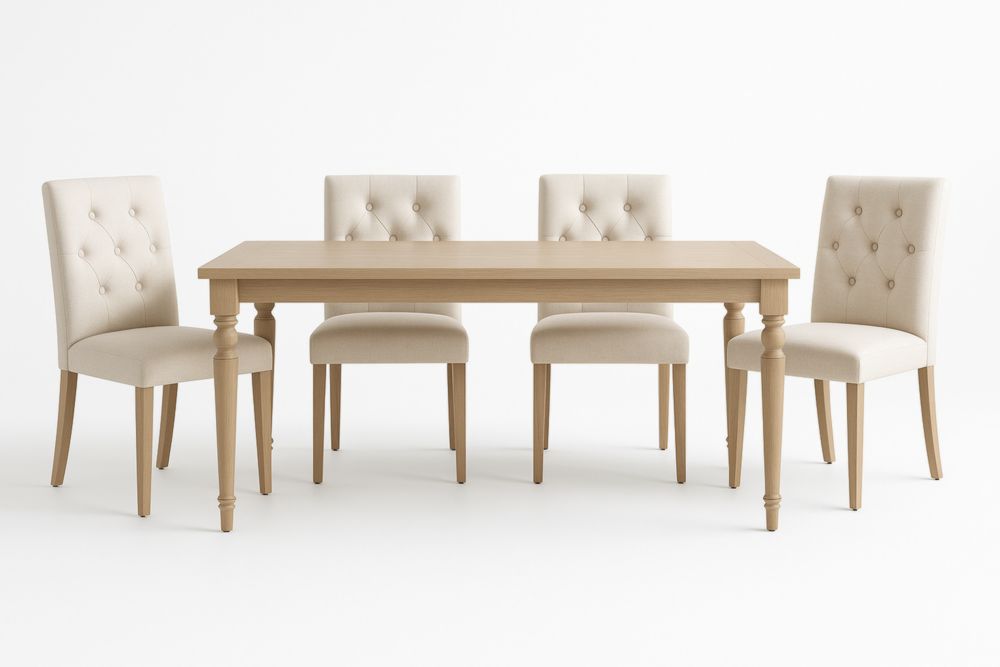 Set Tavolo con 4 Sedie in Legno e Tessuto Beige-Gridestro