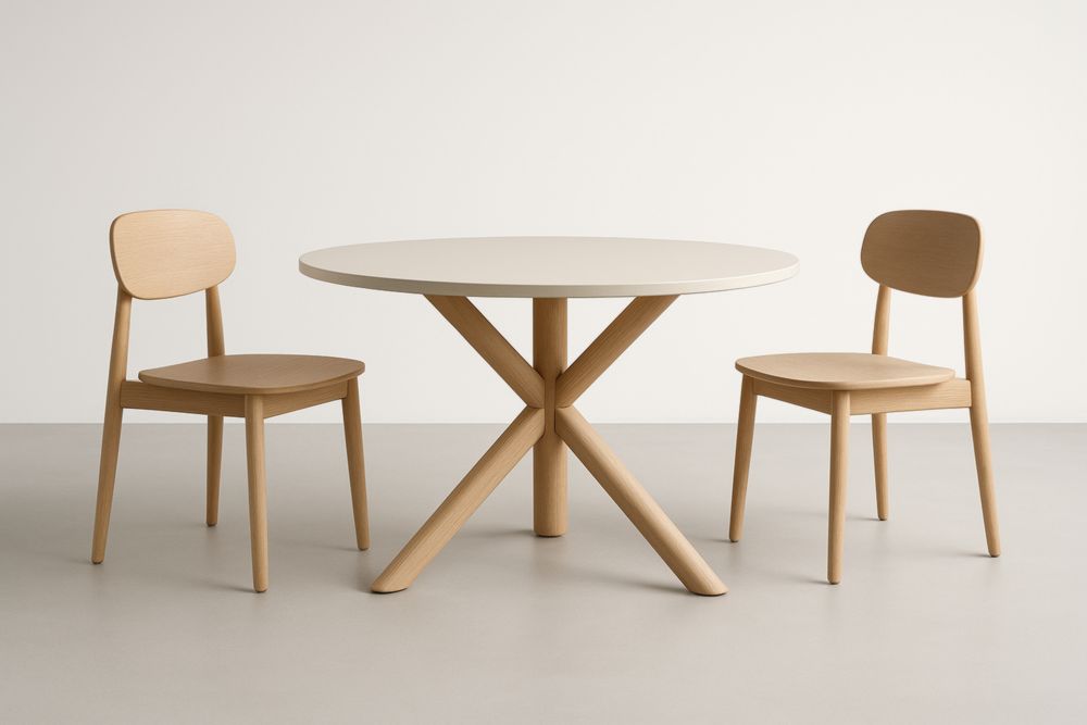 Set tavolo rotondo e sedie in legno massello e MDF 100cm-Gridestro