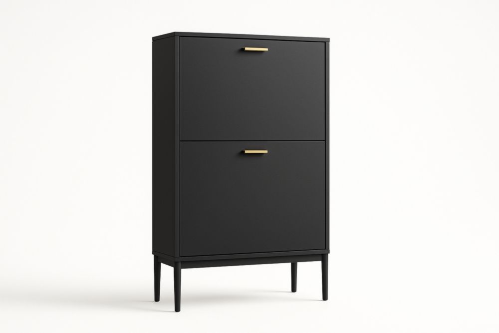 Scarpiera verticale nera in legno MDF con 2 ante 50x25x90 cm-Gridestro