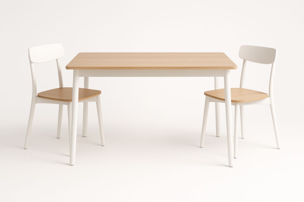 Set Tavolo Rettangolare in Legno di Rovere con 2 Sedie Bianche-Gridestro