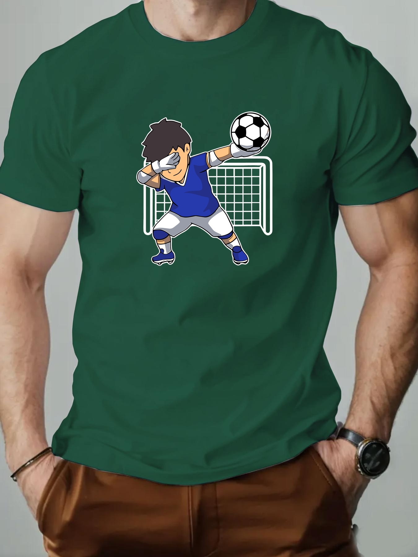 Men'S Casual Soccer Graphic T-Shirt, Polyester Blend, Crew Neck, Short Sleeve, Regular Fit, Knit Fabric, Geometric Pattern, for Sports & Outdoor Wear