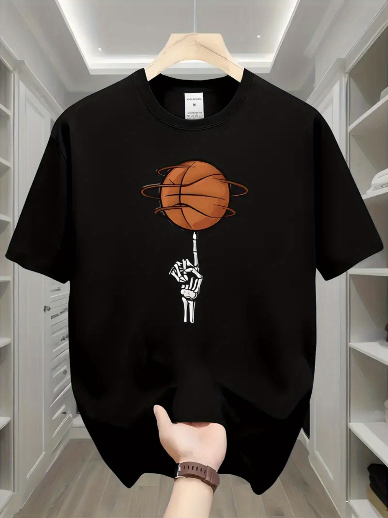 BASKETBALL DAD Men'S Casual Short-Sleeved Crew Neck T-Shirt | -Elastic Knitted Fabric, Printed Design, Regular Fit, Comfortable and Breathable, Suitable for Outdoor Activities, Summer Season