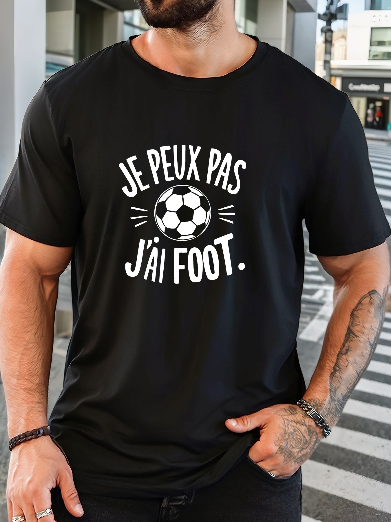 Men'S Casual Soccer Graphic T-Shirt, Polyester Blend, Crew Neck, Short Sleeve, Regular Fit, Knit Fabric, Geometric Pattern, for Sports & Outdoor Wear