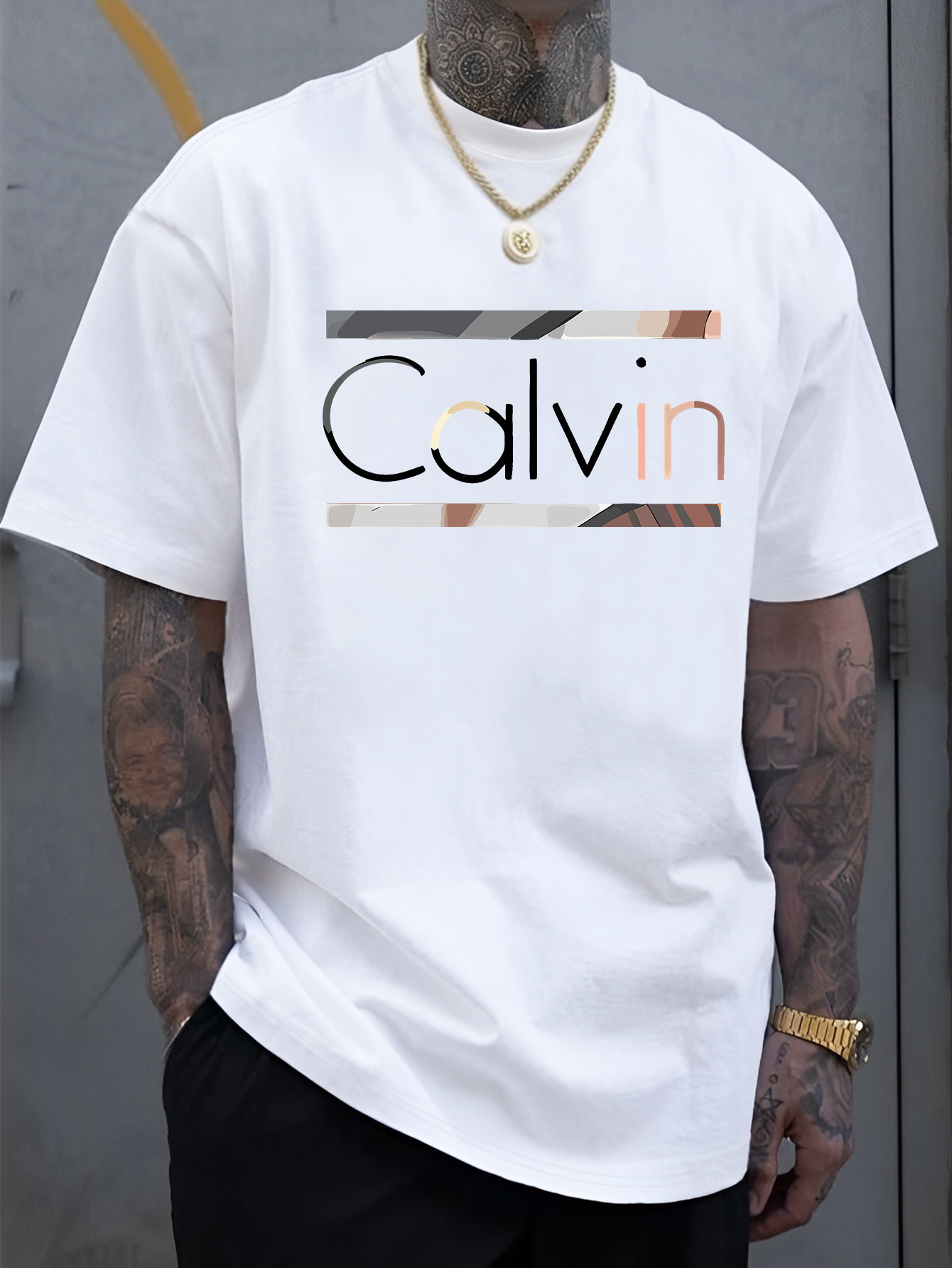 Men's Summer Short Sleeve T-Shirt with Gallic Letter '' Print - Casual Round Neck Tee, Regular Fit for Casual Attire & Outdoor Activities - Breathable Summer Essential in Suitable for Casual Outfits (Hand
