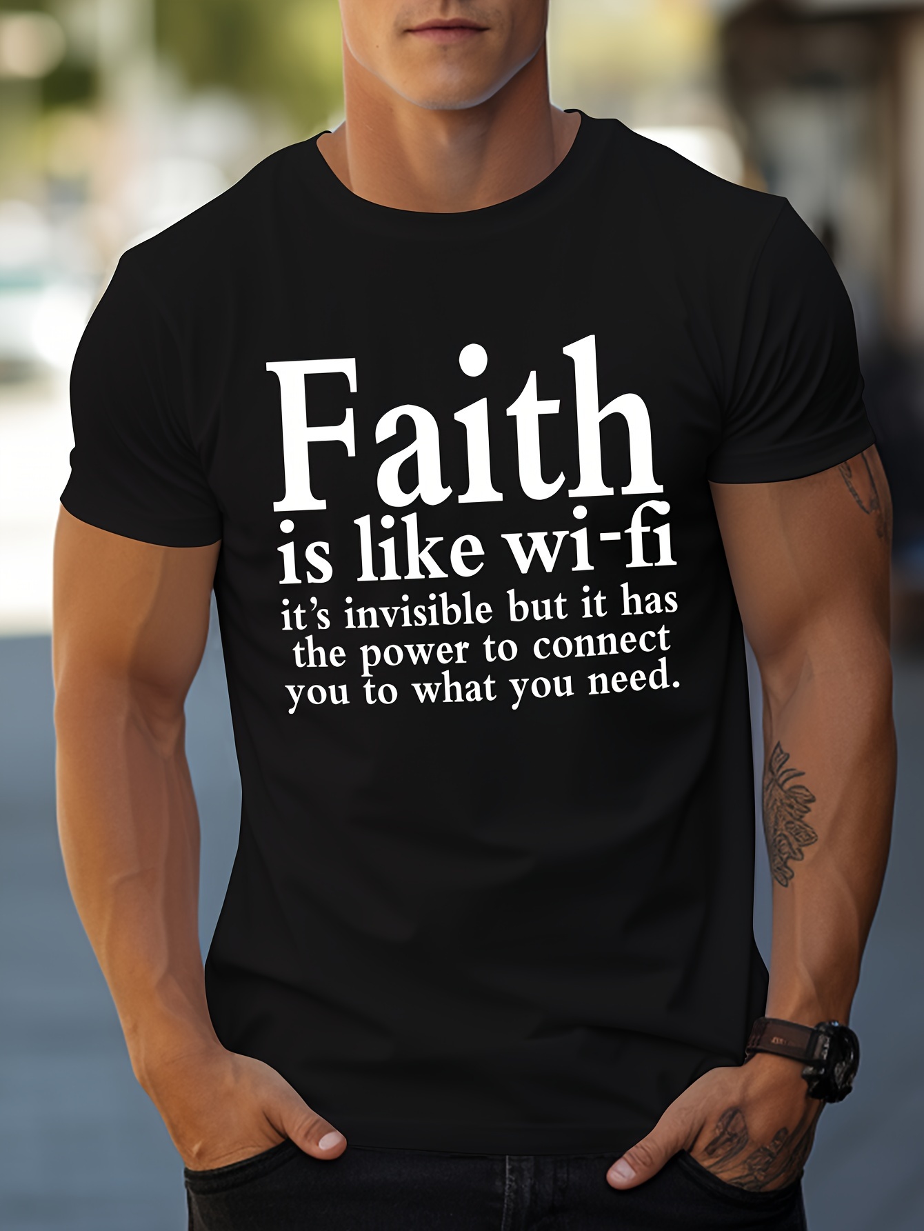 Fit And Slim Simple Printed Men's Shoulder T-shirt