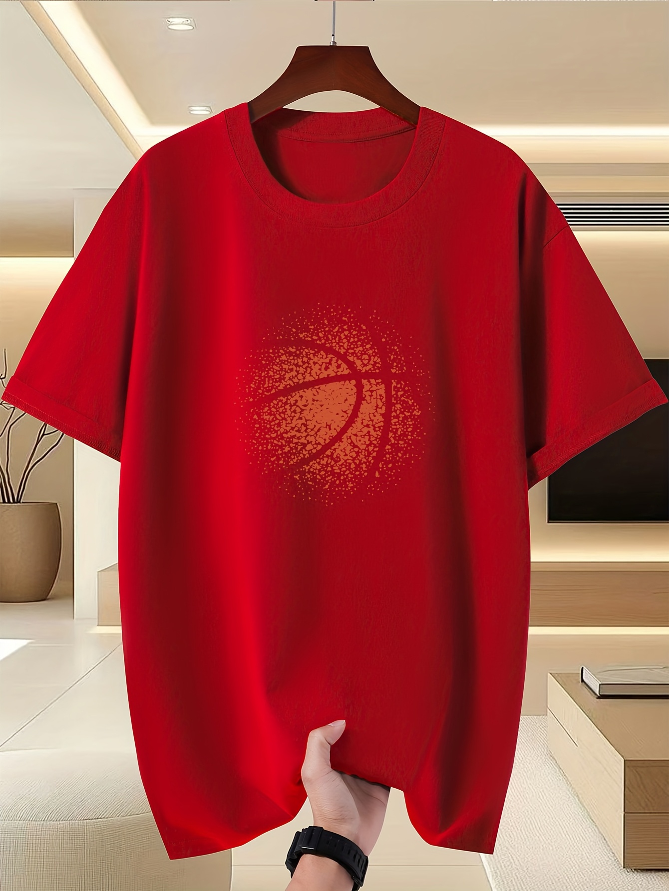 BASKETBALL DAD Men'S Casual Short-Sleeved Crew Neck T-Shirt | -Elastic Knitted Fabric, Printed Design, Regular Fit, Comfortable and Breathable, Suitable for Outdoor Activities, Summer Season