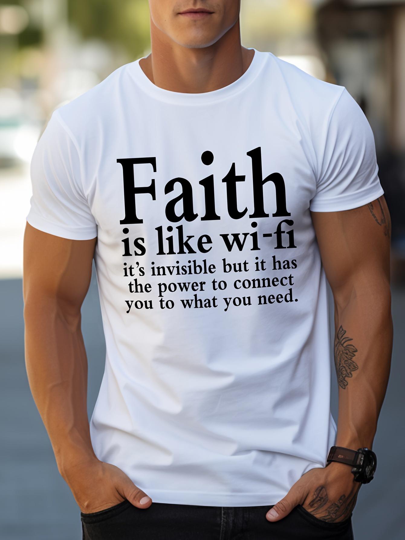 Fit And Slim Simple Printed Men's Shoulder T-shirt