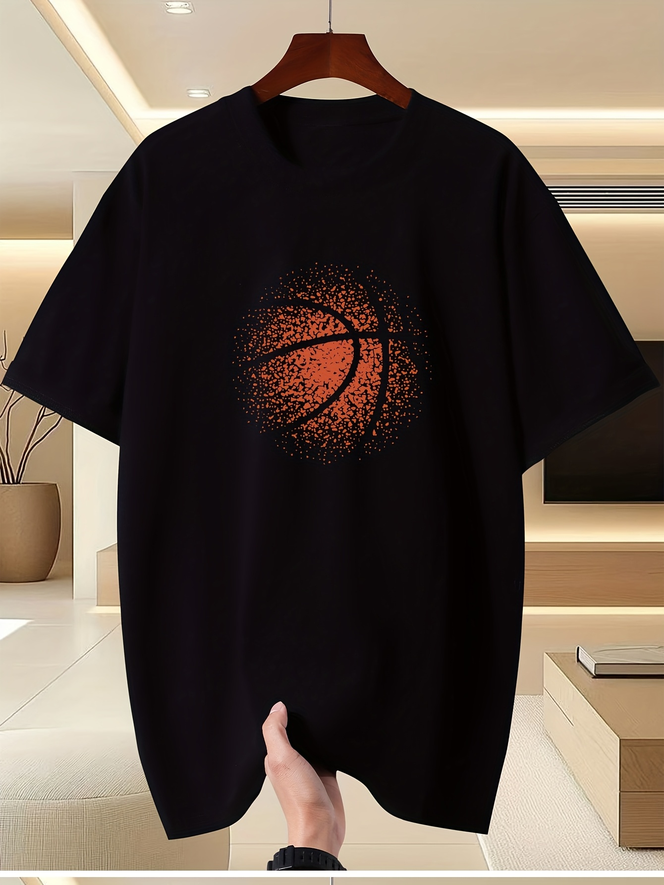 BASKETBALL DAD Men'S Casual Short-Sleeved Crew Neck T-Shirt | -Elastic Knitted Fabric, Printed Design, Regular Fit, Comfortable and Breathable, Suitable for Outdoor Activities, Summer Season