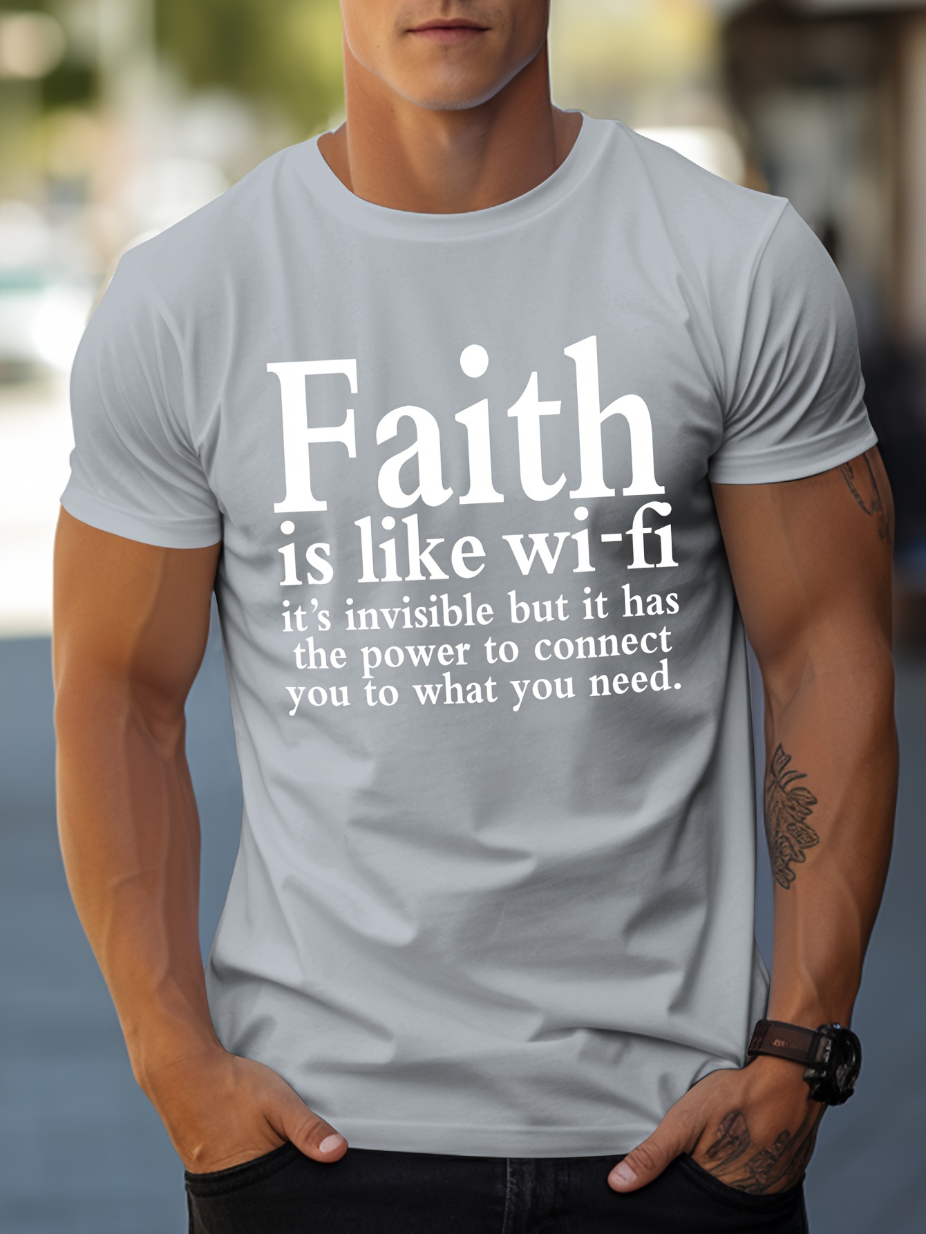 Fit And Slim Simple Printed Men's Shoulder T-shirt