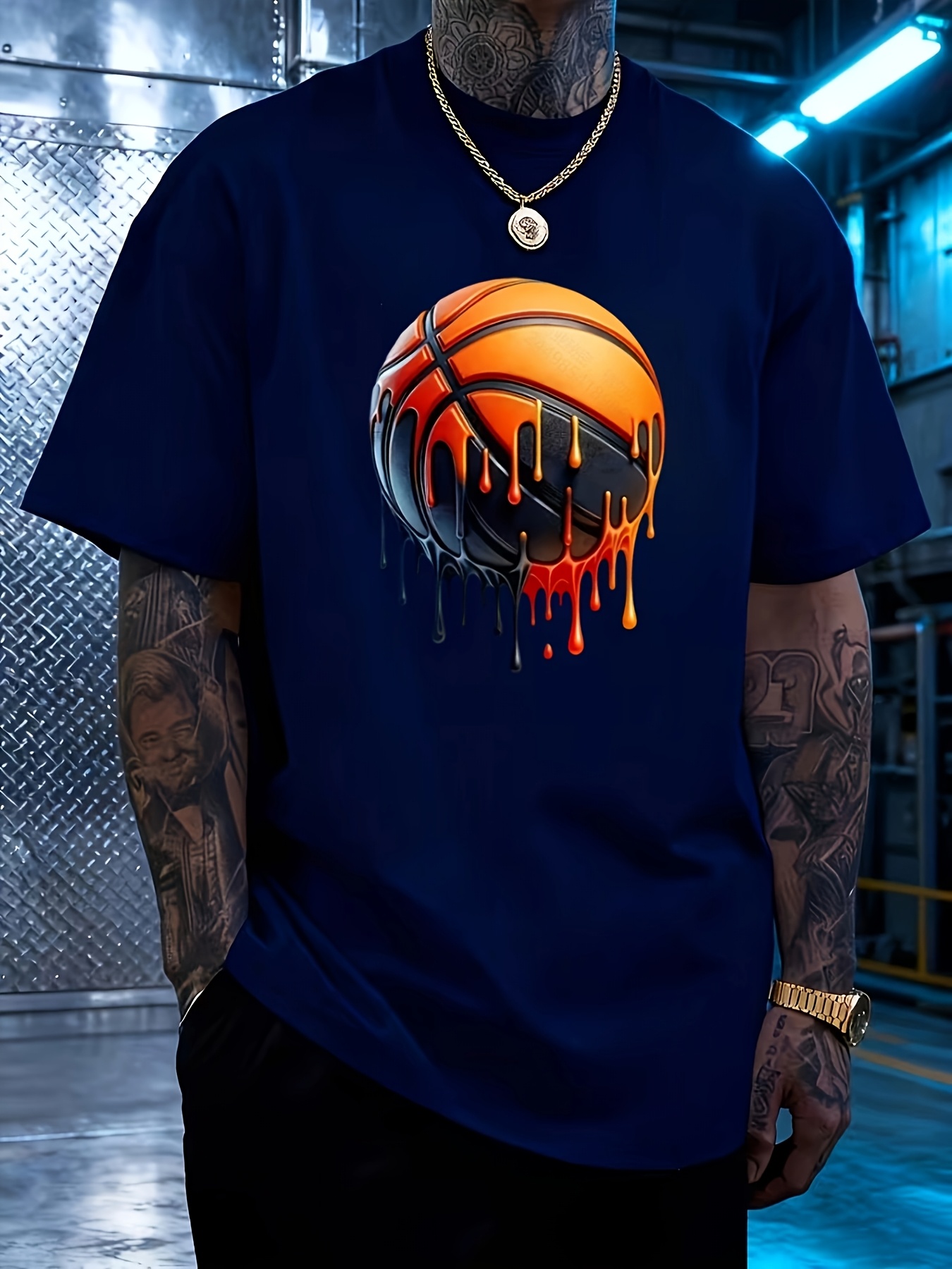 Men's Basketball Jersey T-Shirt with Dunking Player Graphic - Yellow & Black Team Design, Breathable Moisture-Wicking Short Sleeve Shirt for Casual Wear, Training & | All-Season Round Neck Tee