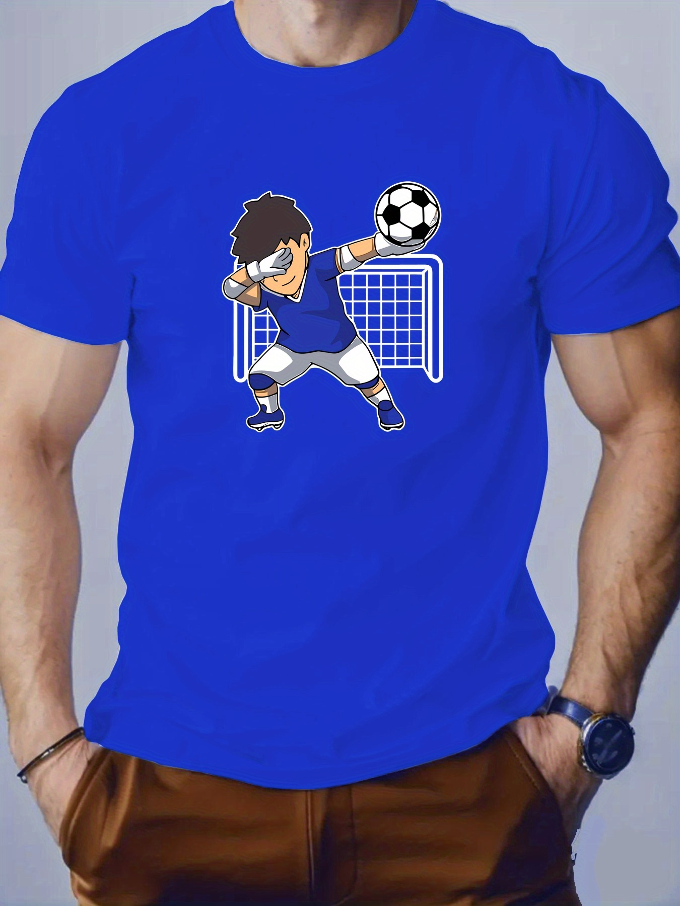 Men'S Casual Soccer Graphic T-Shirt, Polyester Blend, Crew Neck, Short Sleeve, Regular Fit, Knit Fabric, Geometric Pattern, for Sports & Outdoor Wear