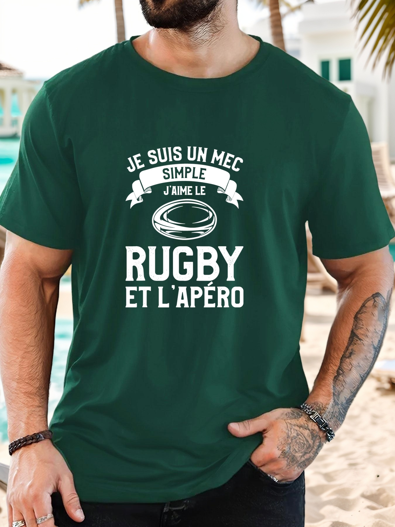 Men'S Summer Casual Short-Sleeve T-Shirt with a Rugby Pattern