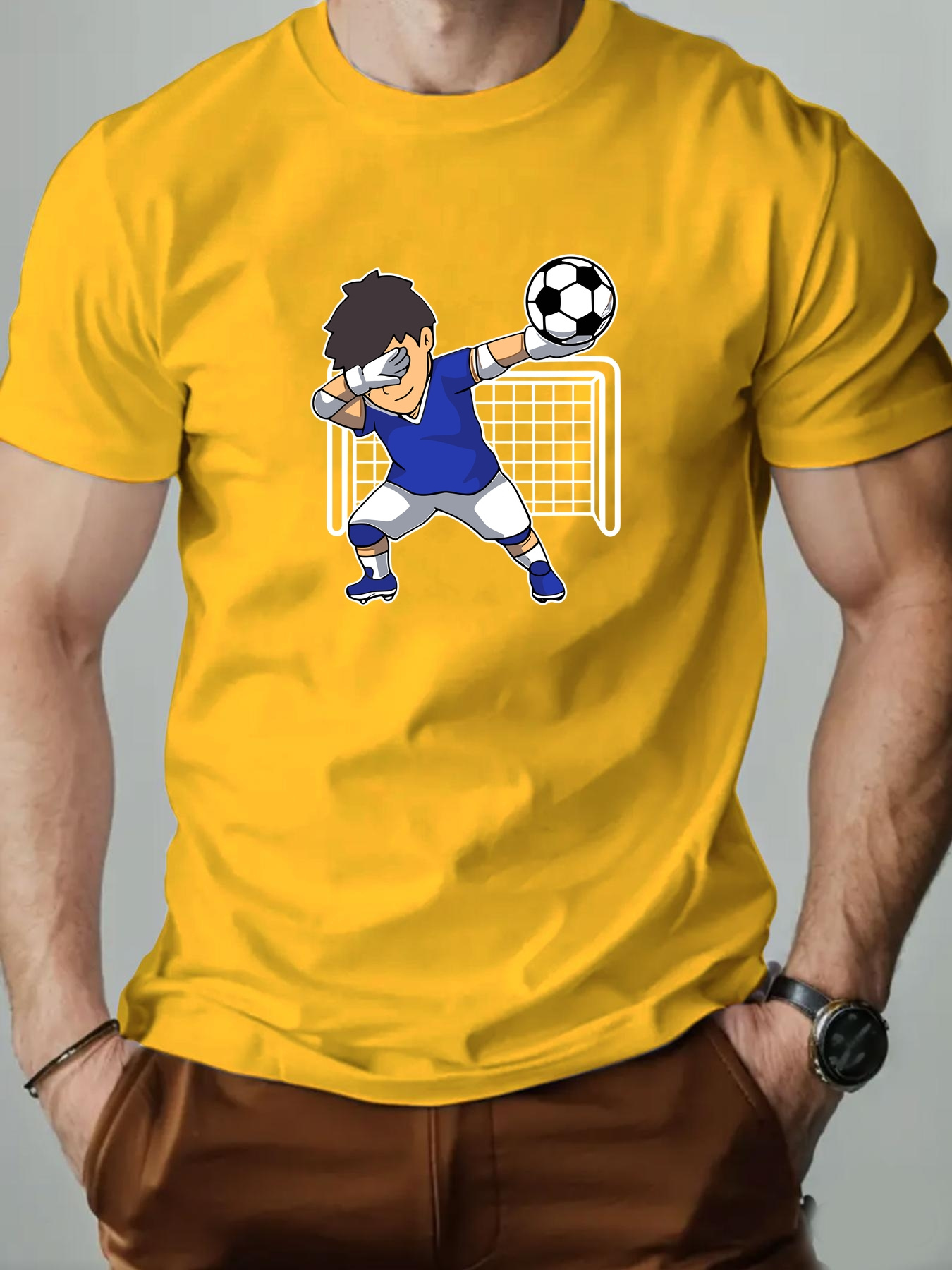 Men'S Casual Soccer Graphic T-Shirt, Polyester Blend, Crew Neck, Short Sleeve, Regular Fit, Knit Fabric, Geometric Pattern, for Sports & Outdoor Wear