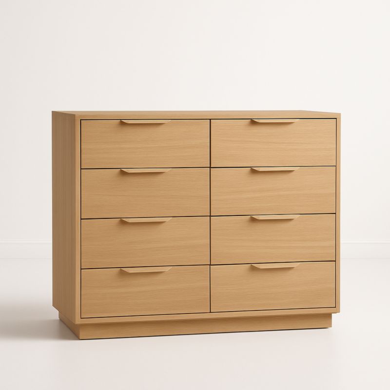 Commode en bois 8 tiroirs Chêne clair 90x120x45 cm