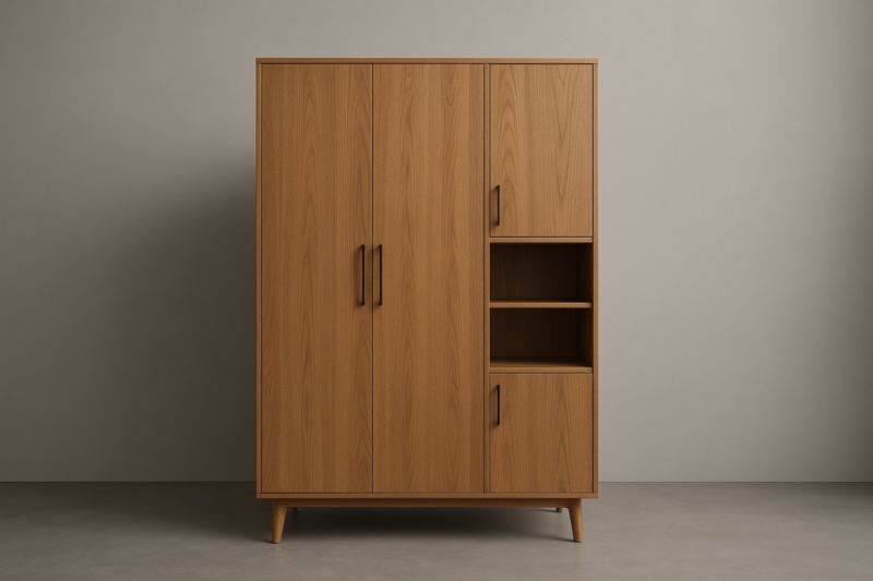 Armoire en Bois Massif Chêne avec Étagères et Compartiments