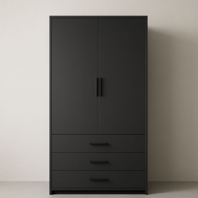 Armoire deux portes trois tiroirs noire en MDF 100x200x50 cm