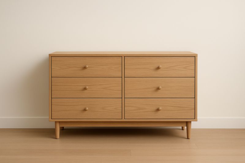 Commode 6 tiroirs en bois MDF effet chêne clair 120x75x40 cm