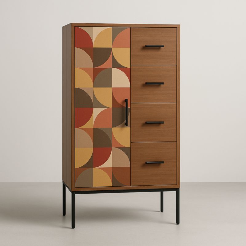 Commode en Bois à Motif Géométrique 4 Tiroirs et 1 Porte