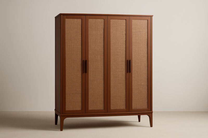 Armoire en Bois et Rotin Marron 200x150x50cm