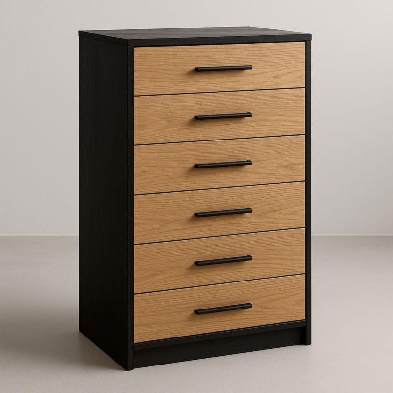 Commode 6 Tiroirs MDF Noir/Chêne