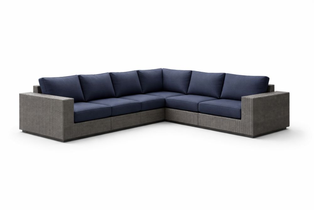 Divano Angolare Modulare da Esterno in Rattan Sintetico con Cuscini Blu