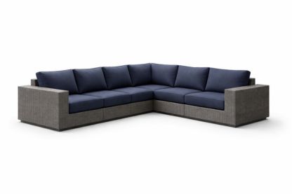 Divano Angolare Modulare da Esterno in Rattan Sintetico con Cuscini Blu