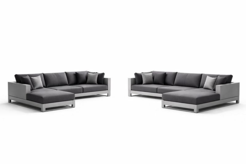 Divano modulare in tessuto poliestere grigio con struttura in alluminio