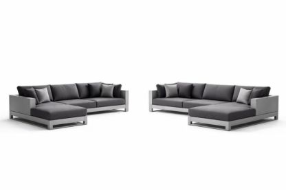 Divano modulare in tessuto poliestere grigio con struttura in alluminio