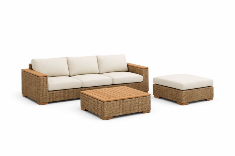 Set Divano da Esterno in Rattan Sintetico con Cuscini Beige