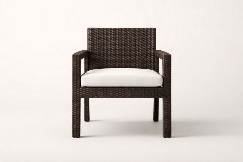 Poltrona da pranzo da esterno in Rattan Sintetico Marrone con cuscino Bianco