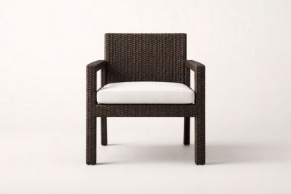 Poltrona da pranzo da esterno in Rattan Sintetico Marrone con cuscino Bianco