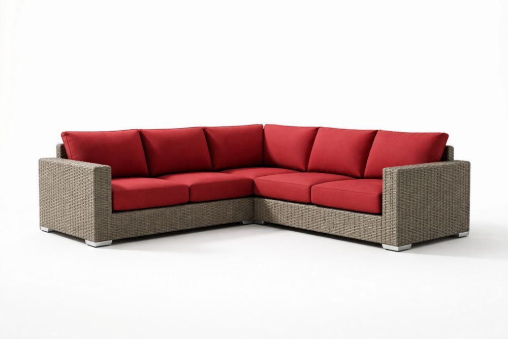 Divano angolare da giardino in Rattan Sintetico con cuscini Rossi