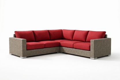 Divano angolare da giardino in Rattan Sintetico con cuscini Rossi