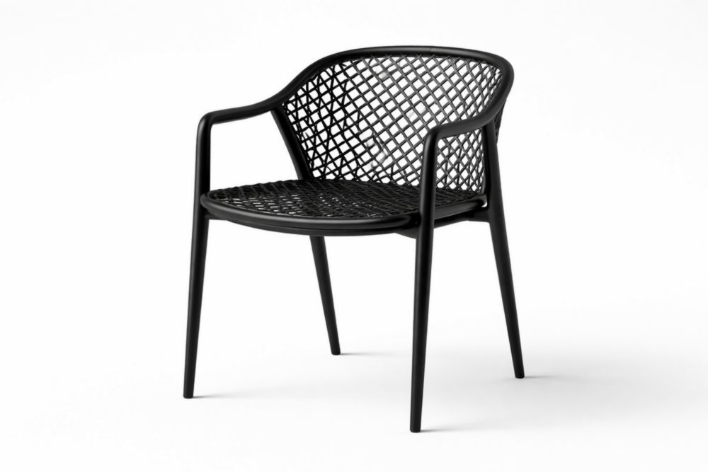 Sedia da pranzo da giardino in plastica PP con schienale traforato Nero