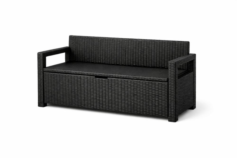 Panchina da esterno in Resina effetto Rattan Nero con contenitore