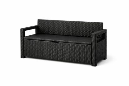 Panchina da esterno in Resina effetto Rattan Nero con contenitore