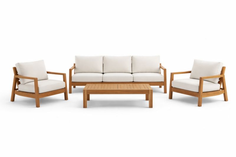 Set di Mobilia da Esterno in Legno con Cuscini Beige