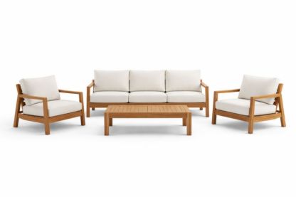 Set di Mobilia da Esterno in Legno con Cuscini Beige