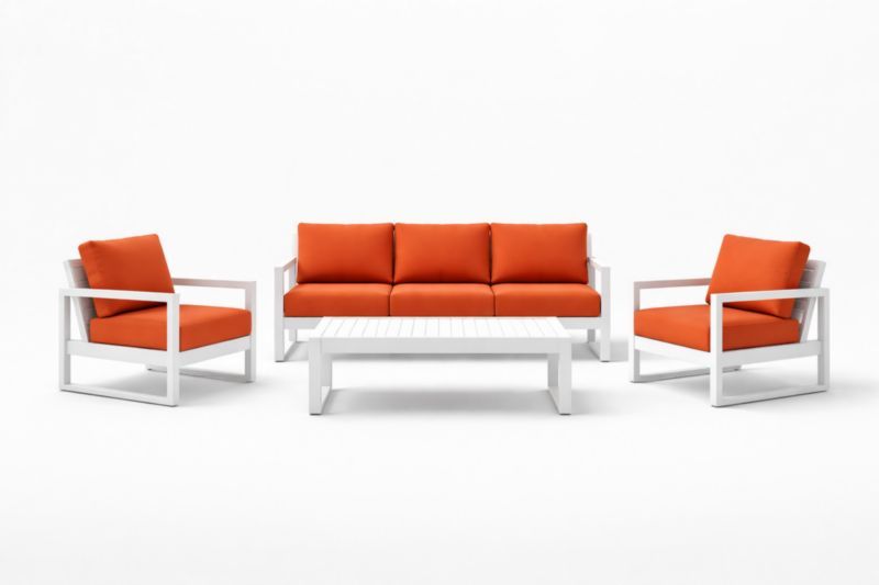 Set da Salotto da Giardino in Alluminio con Cuscini Arancioni