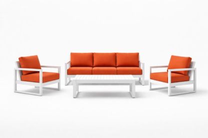 Set da Salotto da Giardino in Alluminio con Cuscini Arancioni