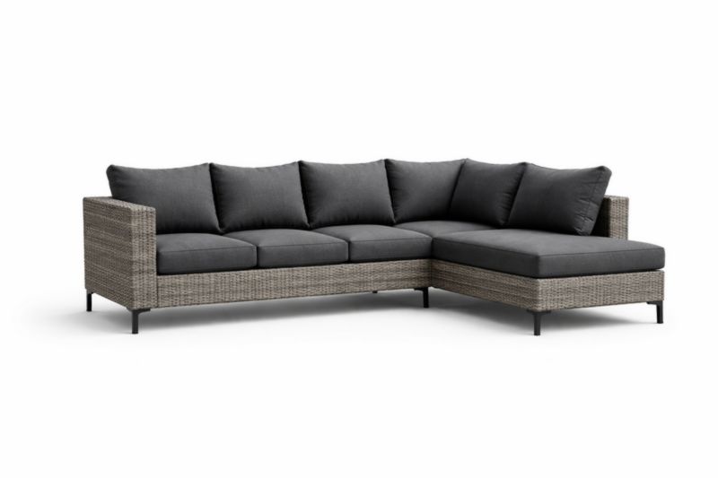 Divano angolare in rattan e tessuto grigio 260 cm x 185 cm