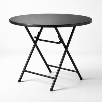 Tavolo Tondo Pieghevole in Acciaio Nero Ø80 cm