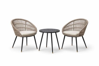 Set mobili da giardino in metallo e rattan con tavolo e 2 sedie Beige