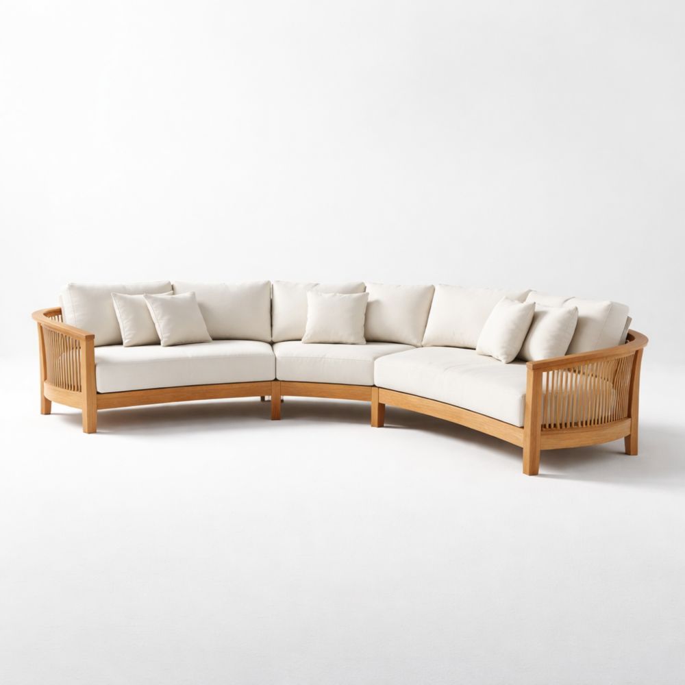 Divano angolare modulare in legno e tessuto beige