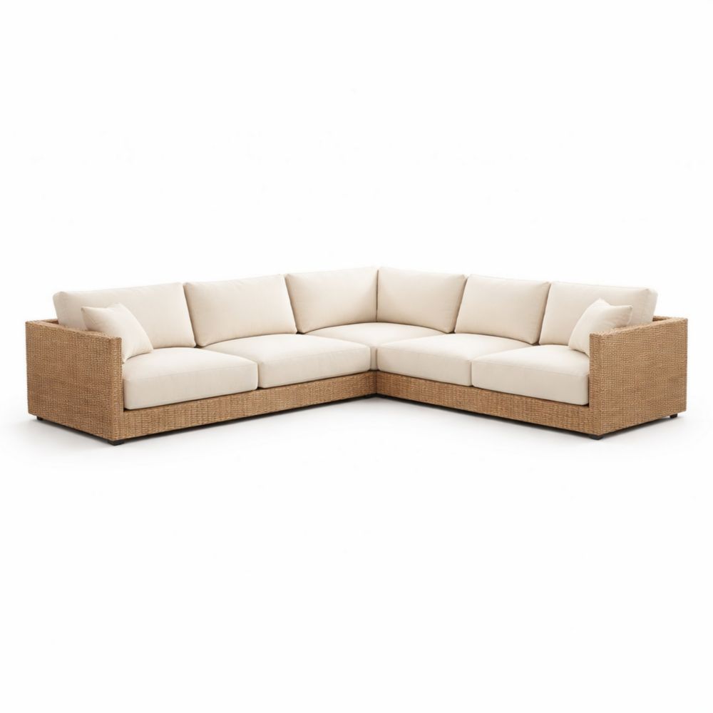 Divano angolare in Rattan con Cuscini Crema 270x270 cm