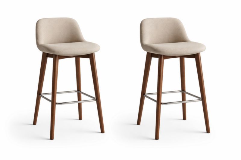 Set di 2 sgabelli da bar in tessuto beige con gambe in legno
