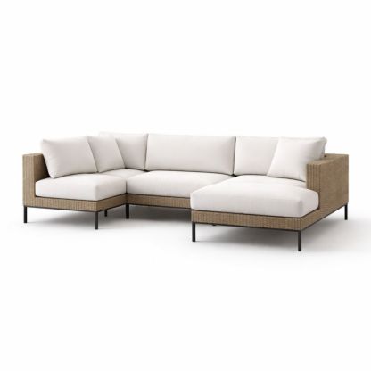Divano ad Angolo in Rattan con Cuscini in Poliestere